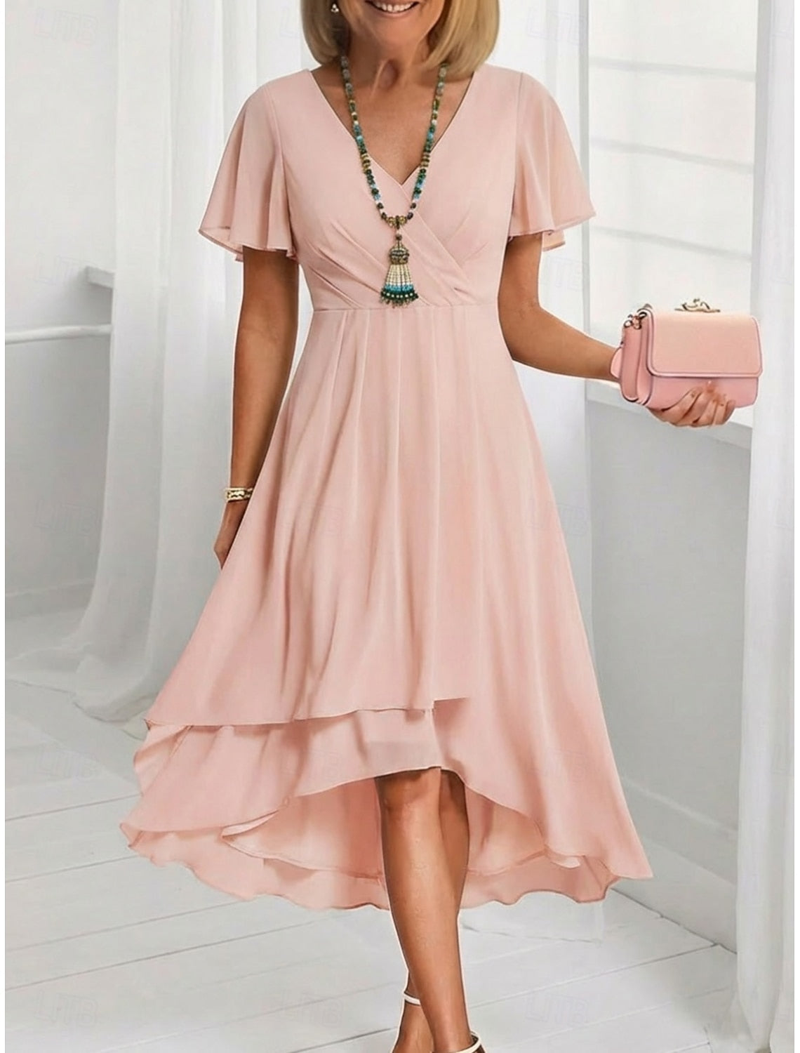 Erna | V-Neck Prom Dress with Flutter Sleeves for Women