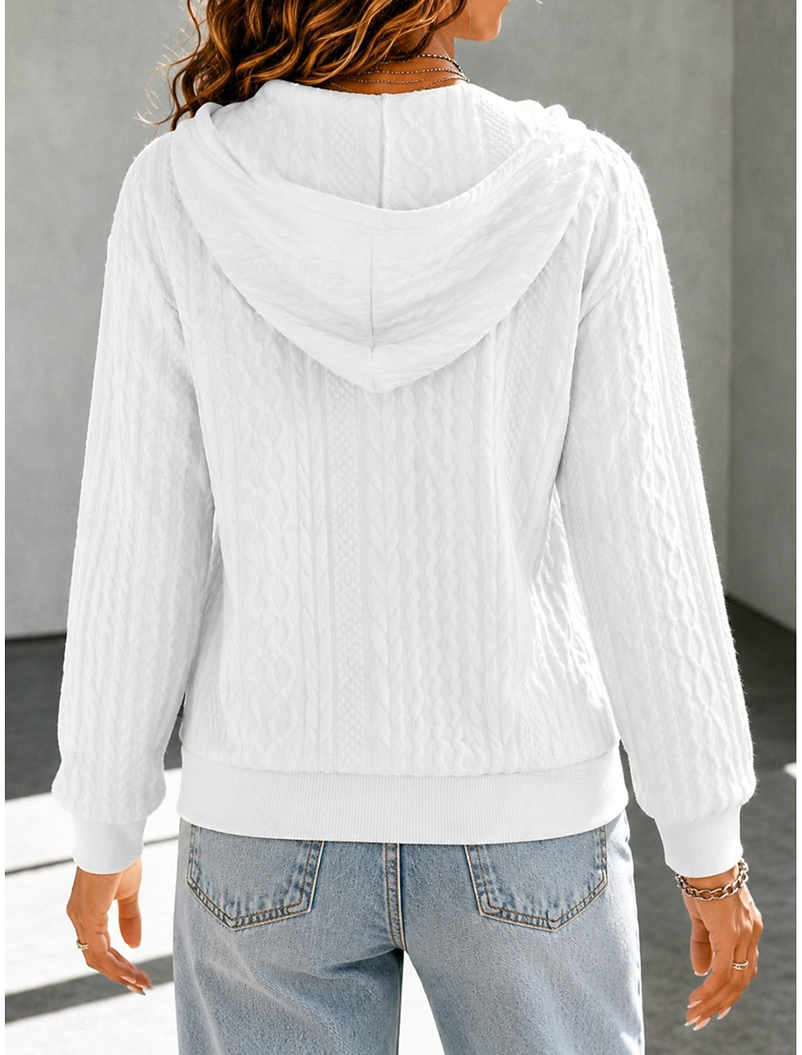Dorte | Cable Knit Ribbed Zip-Up Hooded Cardigan for Women