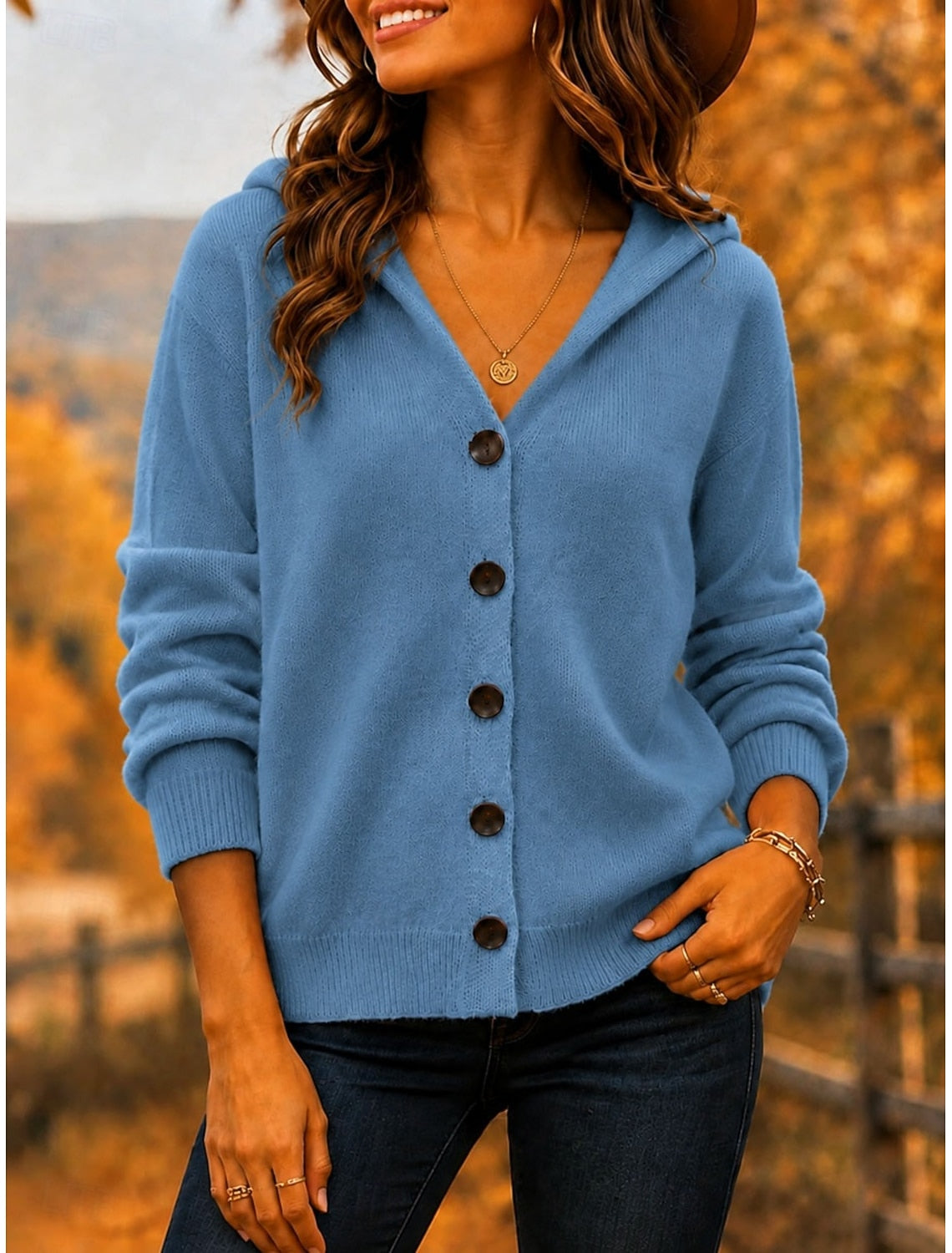 Ophelia | Ribbed Hooded Button-Front Cardigan for Women