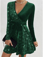 Emma | Sequin Velvet Wrap Mini Dress for Women