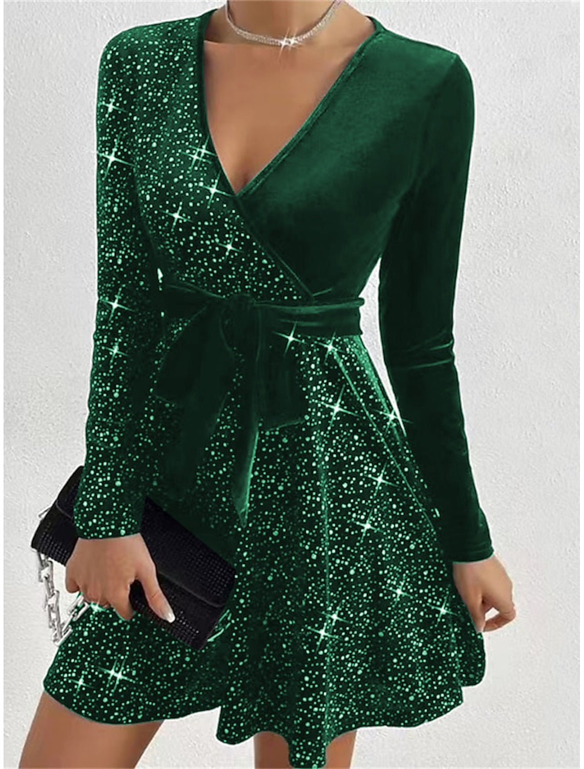 Emma | Sequin Velvet Wrap Mini Dress for Women