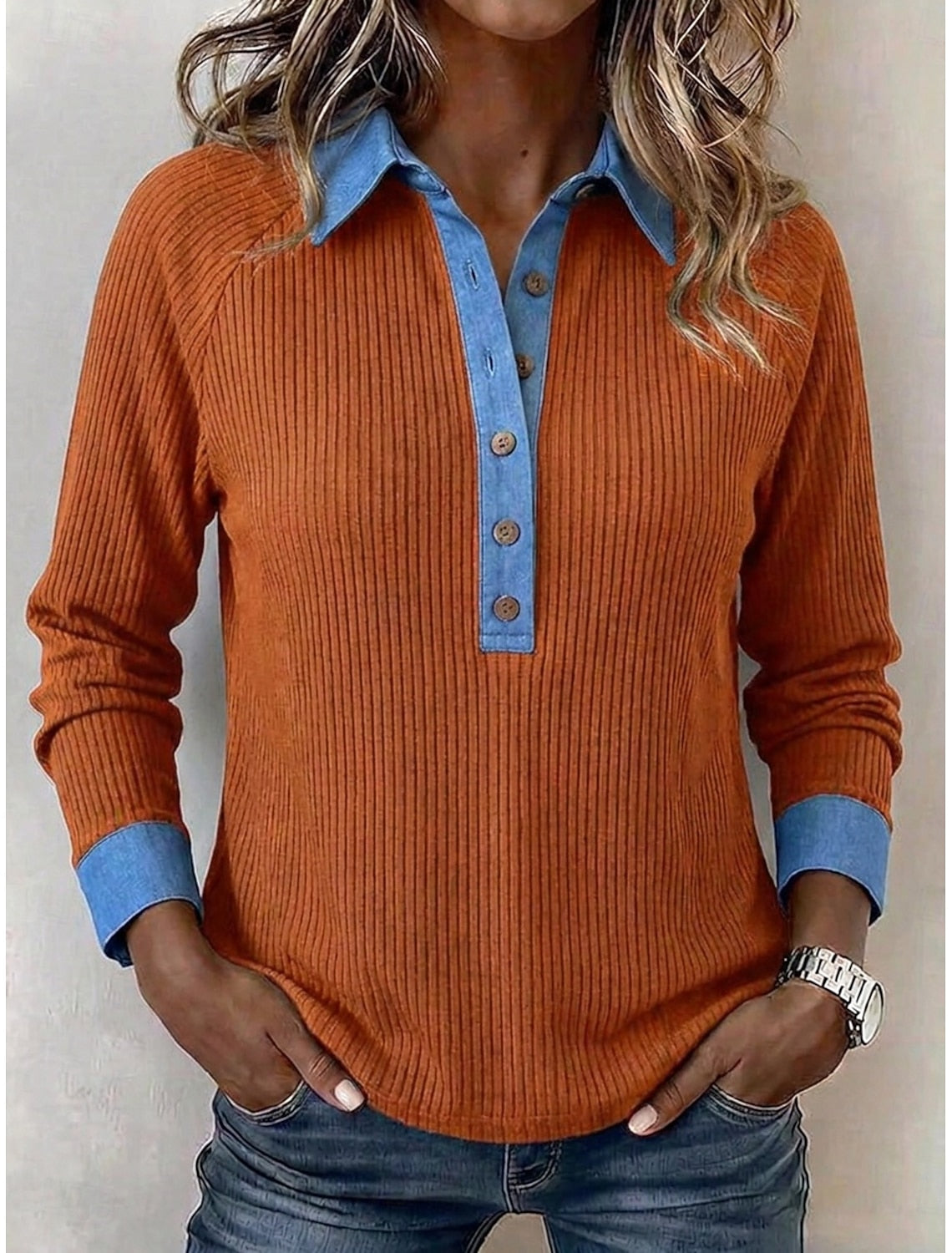 Denise | Ribbed Knit Contrast Collar Cardigan for Women