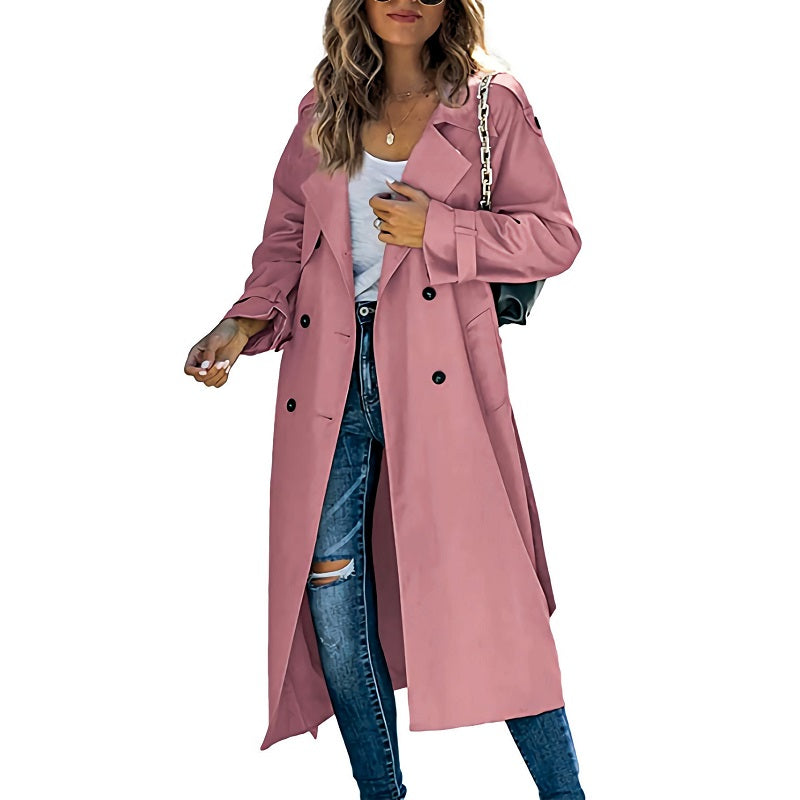 Gabriella | Belted Longline Trench Coat with Notch Lapel