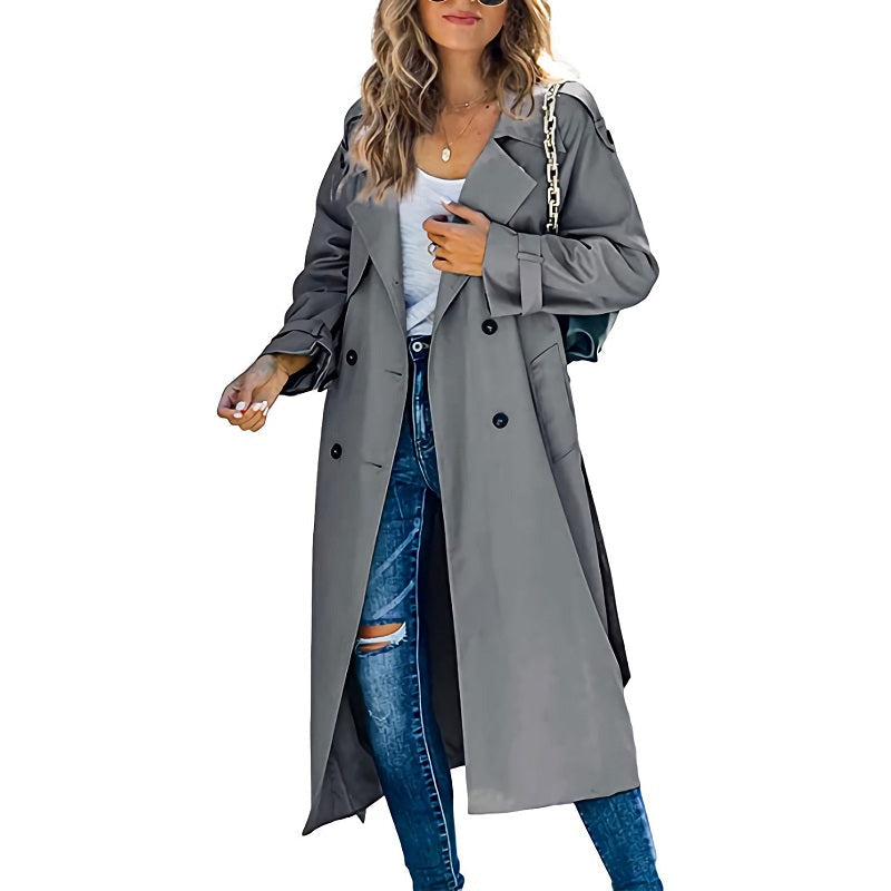Gabriella | Belted Longline Trench Coat with Notch Lapel