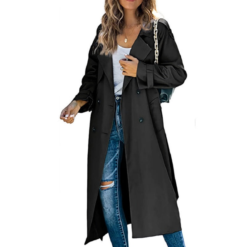 Gabriella | Belted Longline Trench Coat with Notch Lapel
