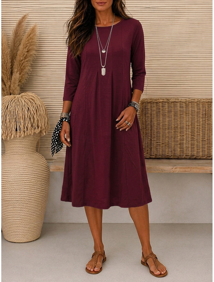Erika | A-Line Midi Cocktail Dresses with Crew Neck for Women