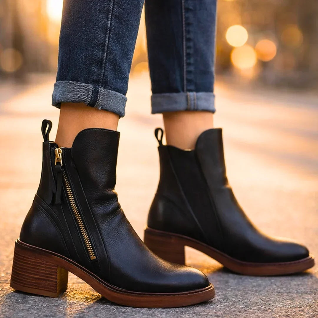 Barbara | Almond Toe Ankle Boots with Side Zip for Women