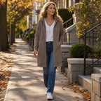 Amber | Zip-Front Hooded Ribbed Midi Cardigan for Women