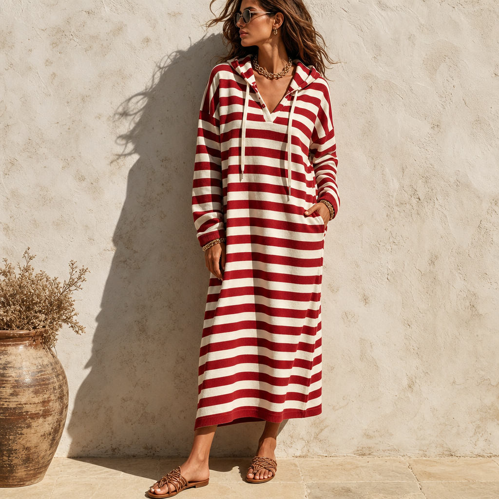 Althea | Striped Hooded Maxi Dress with Pockets for Women