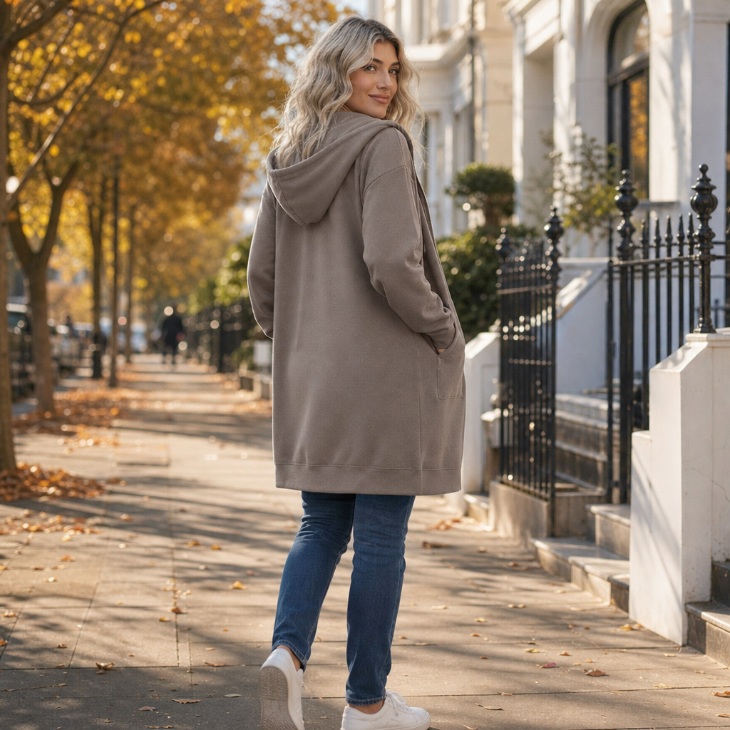 Amber | Zip-Front Hooded Ribbed Midi Cardigan for Women