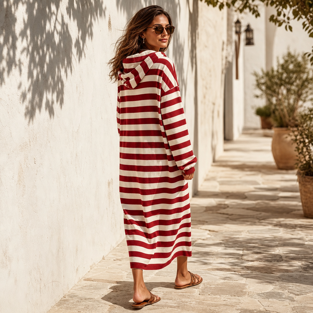 Althea | Striped Hooded Maxi Dress with Pockets for Women