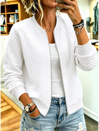 Eliane | Quilted Zip-Front Crew Neck Cardigan for Women