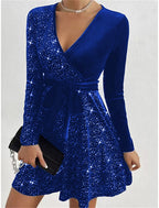 Emma | Sequin Velvet Wrap Mini Dress for Women