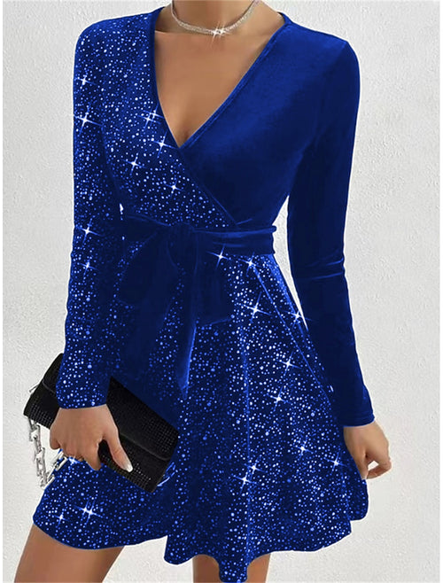 Emma | Sequin Velvet Wrap Mini Dress for Women