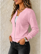 Eefje | Cable Knit Ribbed Zip-Front Cardigan for Women