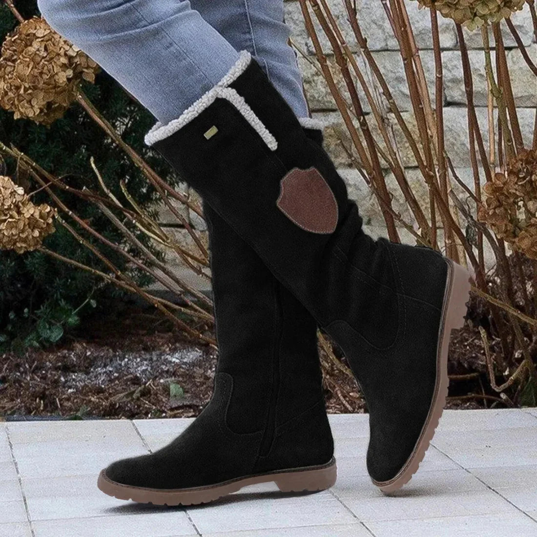 Paige | Suede Knee-High Winter Boots with Ridged Sole for Women