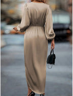 Kristin | Wrap Draped Satin Midi Dress with V-Neck for Women