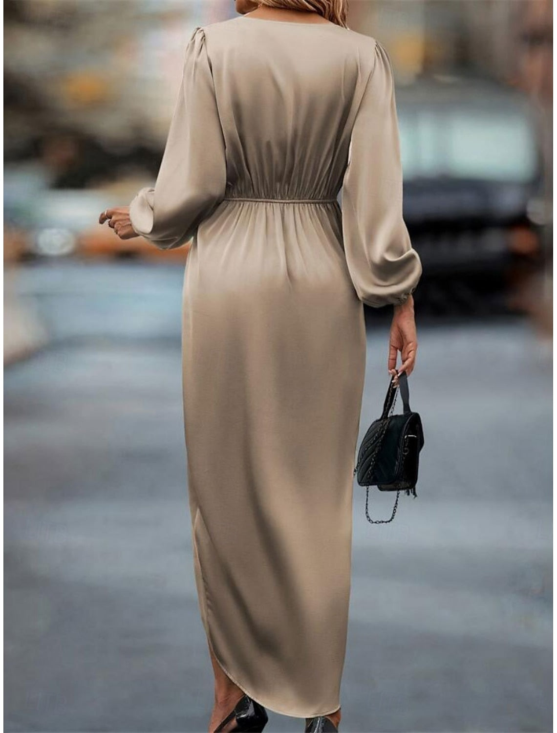 Kristin | Wrap Draped Satin Midi Dress with V-Neck for Women