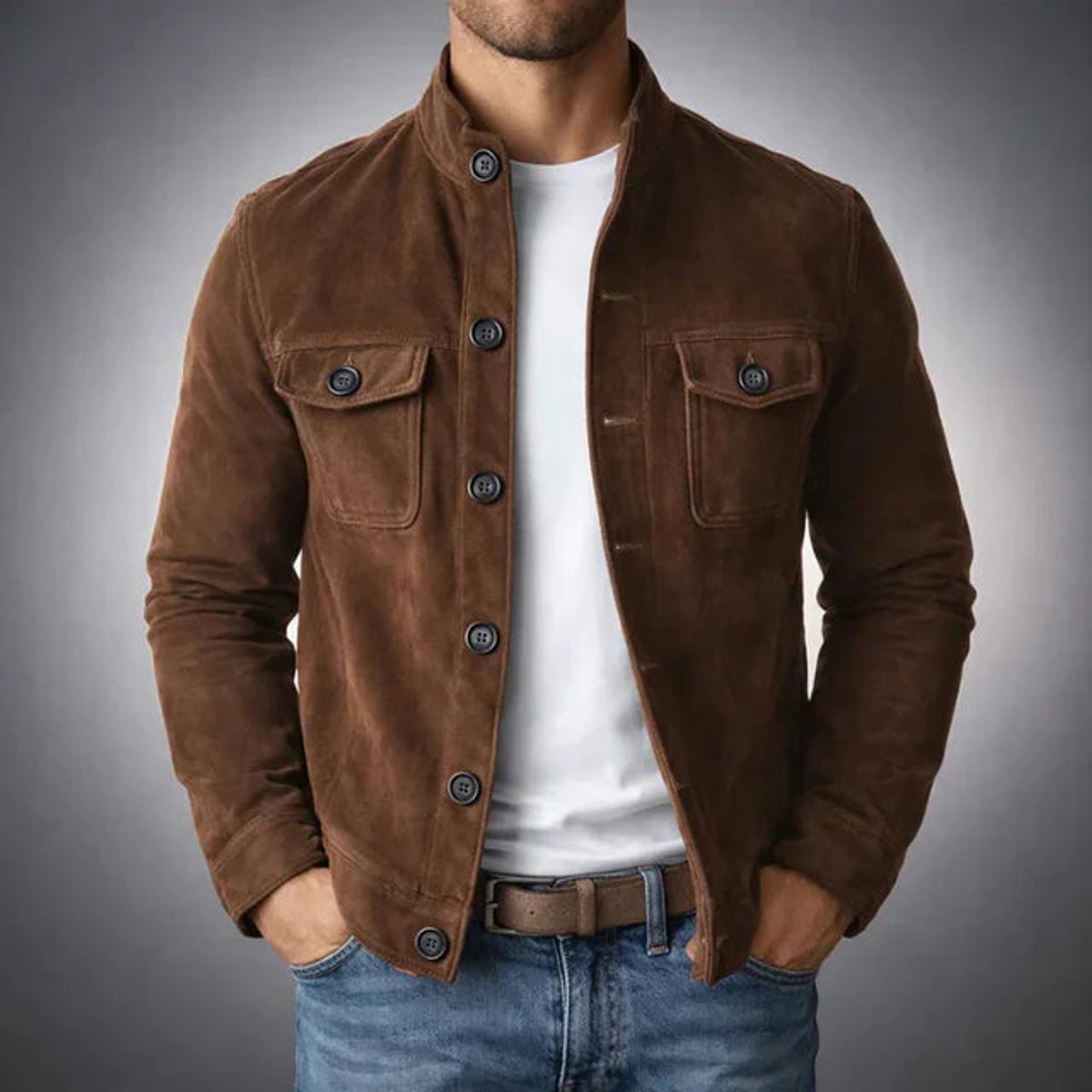 August | Button-Front Stand-Collar Jacket for Men