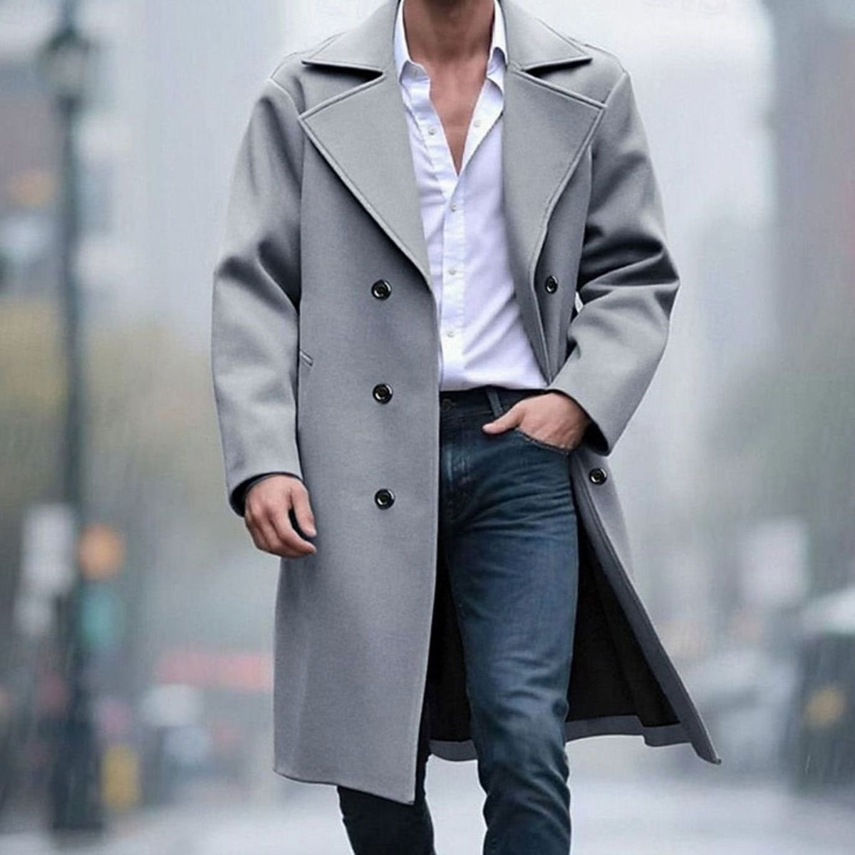 Soren | Double-Breasted Longline Overcoat with Notch Lapel
