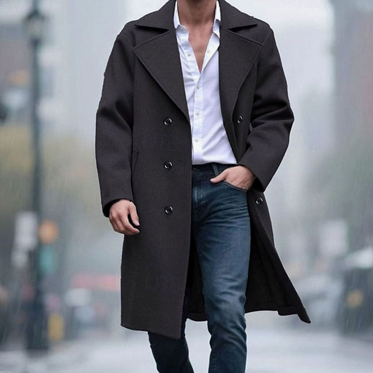 Soren | Double-Breasted Longline Overcoat with Notch Lapel