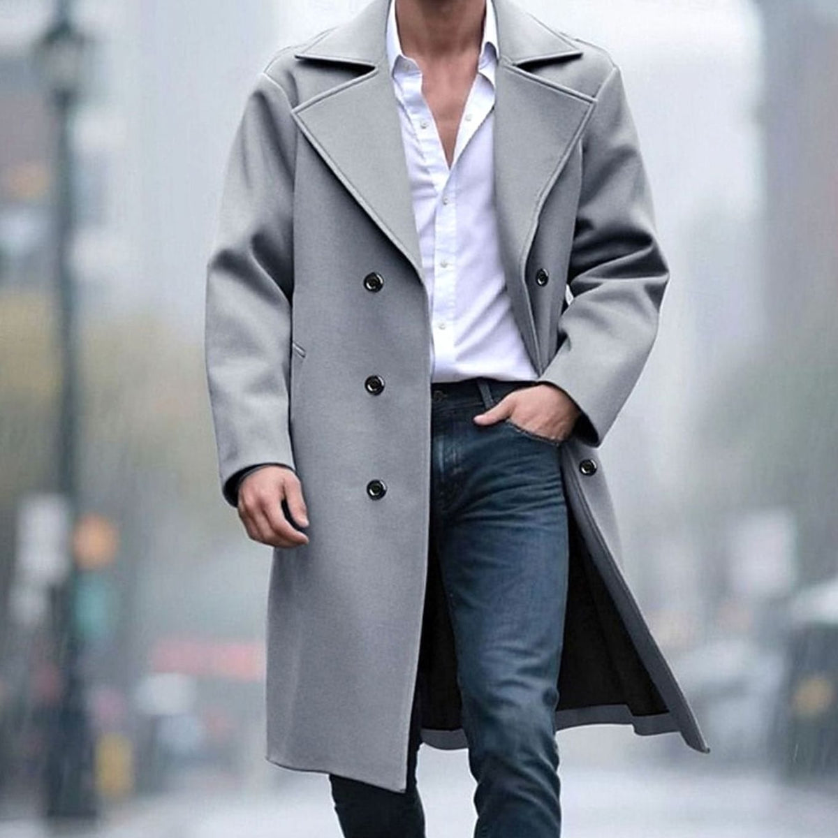 Soren | Double-Breasted Longline Overcoat with Notch Lapel