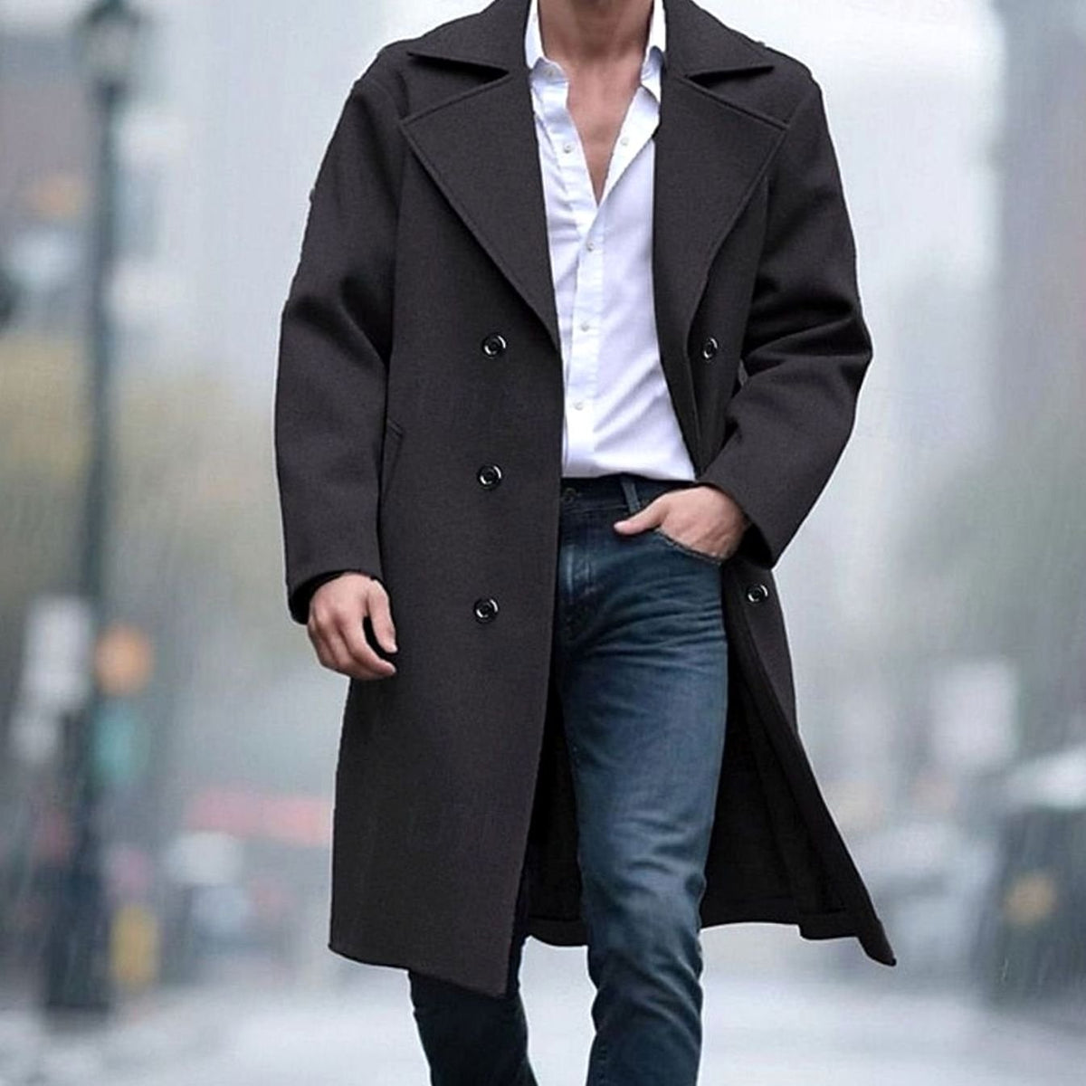 Soren | Double-Breasted Longline Overcoat with Notch Lapel