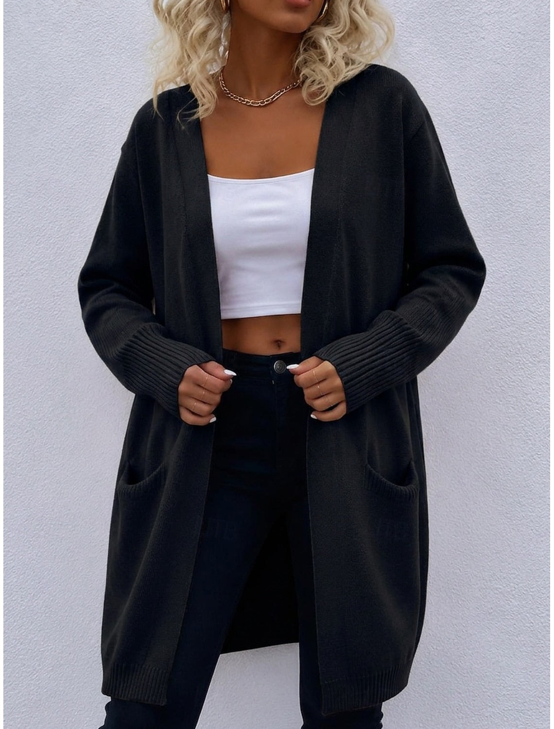 Francesca | Ribbed Open-Front Longline Cardigan for Women