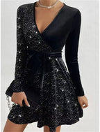 Emma | Sequin Velvet Wrap Mini Dress for Women