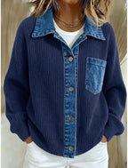 Denise | Ribbed Knit Contrast Collar Cardigan for Women