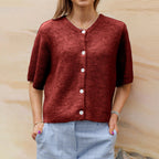 Kate | Ribbed Crewneck Cardigan Vest with Short Sleeves for Women