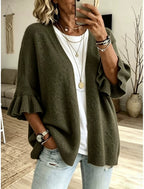 Franziska | Ribbed Open-Front Ruffle-Sleeve Cardigan for Women