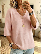 Eleanor | Ribbed V-Neck Drop Shoulder Sweater for Women