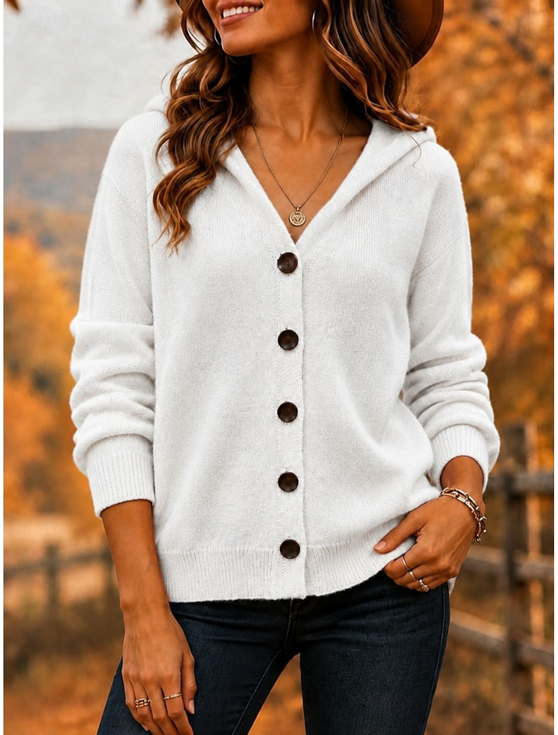 Ophelia | Ribbed Hooded Button-Front Cardigan for Women