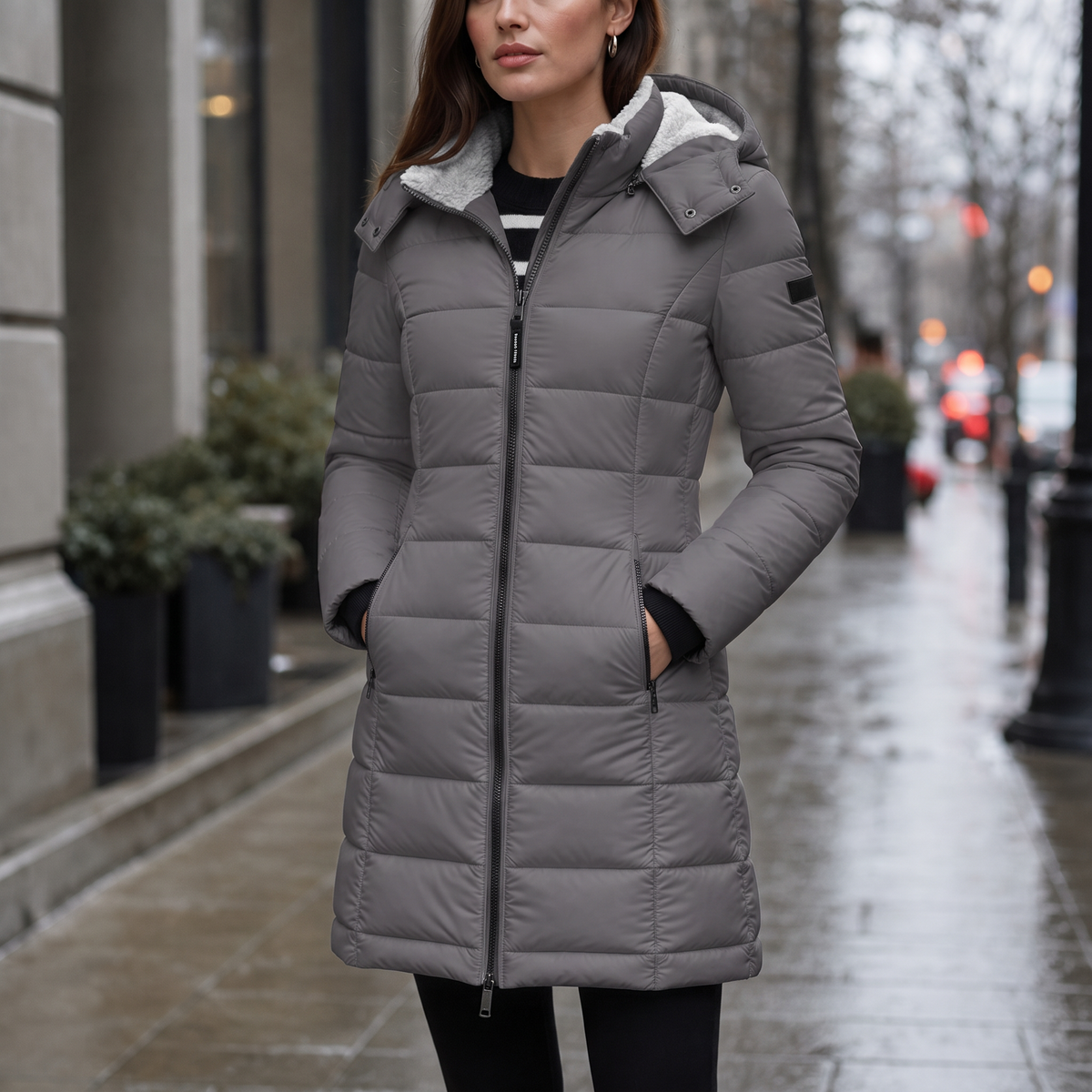 Leah | Quilted Mid-Length Puffer Jacket with Hood for Women