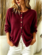 Julia | Ribbed Button-Front Crew Neck Cardigan for Women