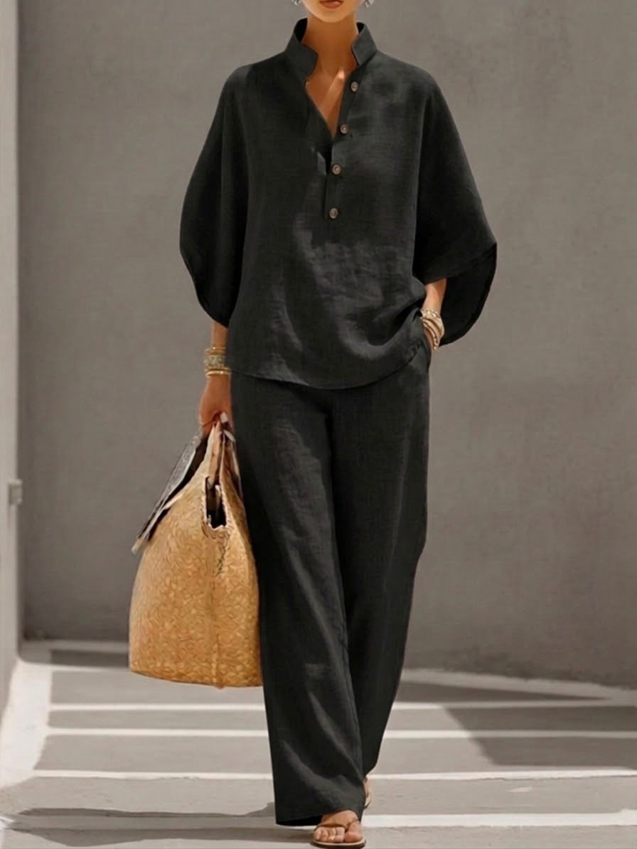 Wieke | Batwing Sleeve Blouse Wide Leg Trouser Set for Women