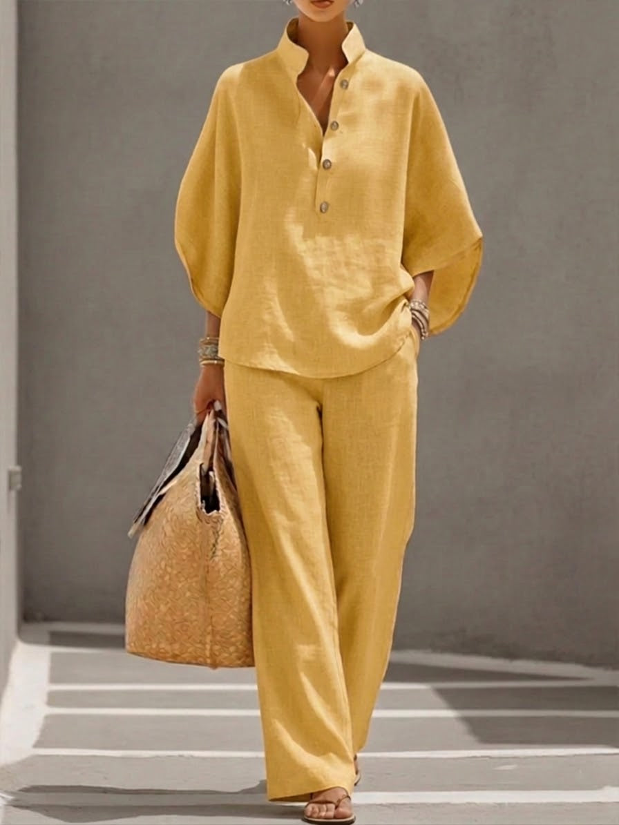 Wieke | Batwing Sleeve Blouse Wide Leg Trouser Set for Women