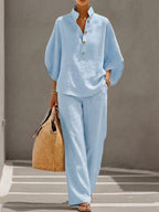 Wieke | Batwing Sleeve Blouse Wide Leg Trouser Set for Women