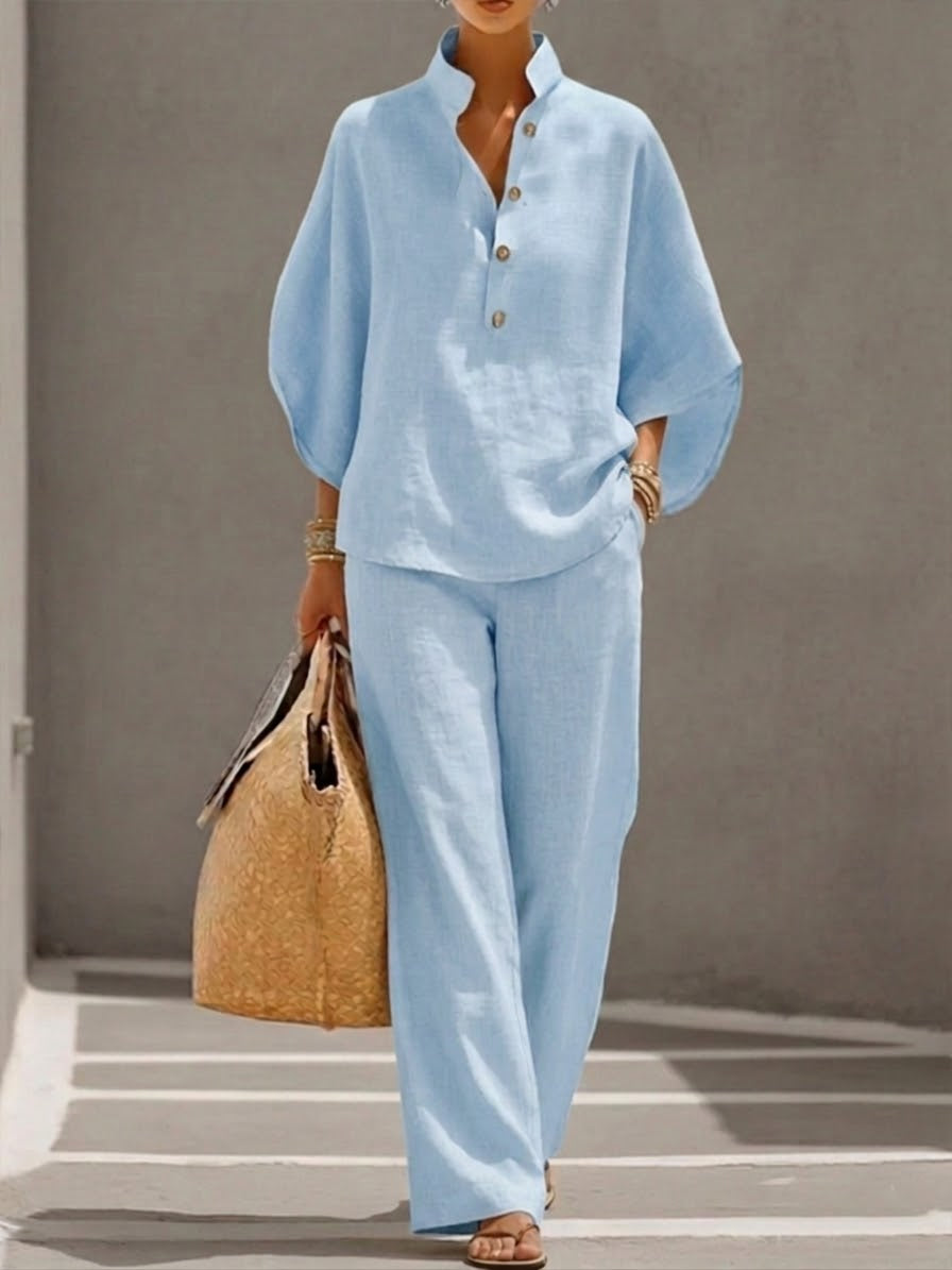 Wieke | Batwing Sleeve Blouse Wide Leg Trouser Set for Women