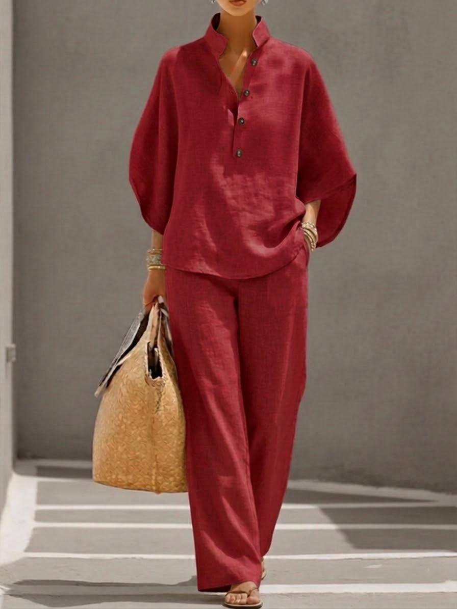Wieke | Batwing Sleeve Blouse Wide Leg Trouser Set for Women