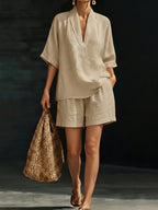 Kalina | Button-Front Top and Bermuda Shorts Set for Women