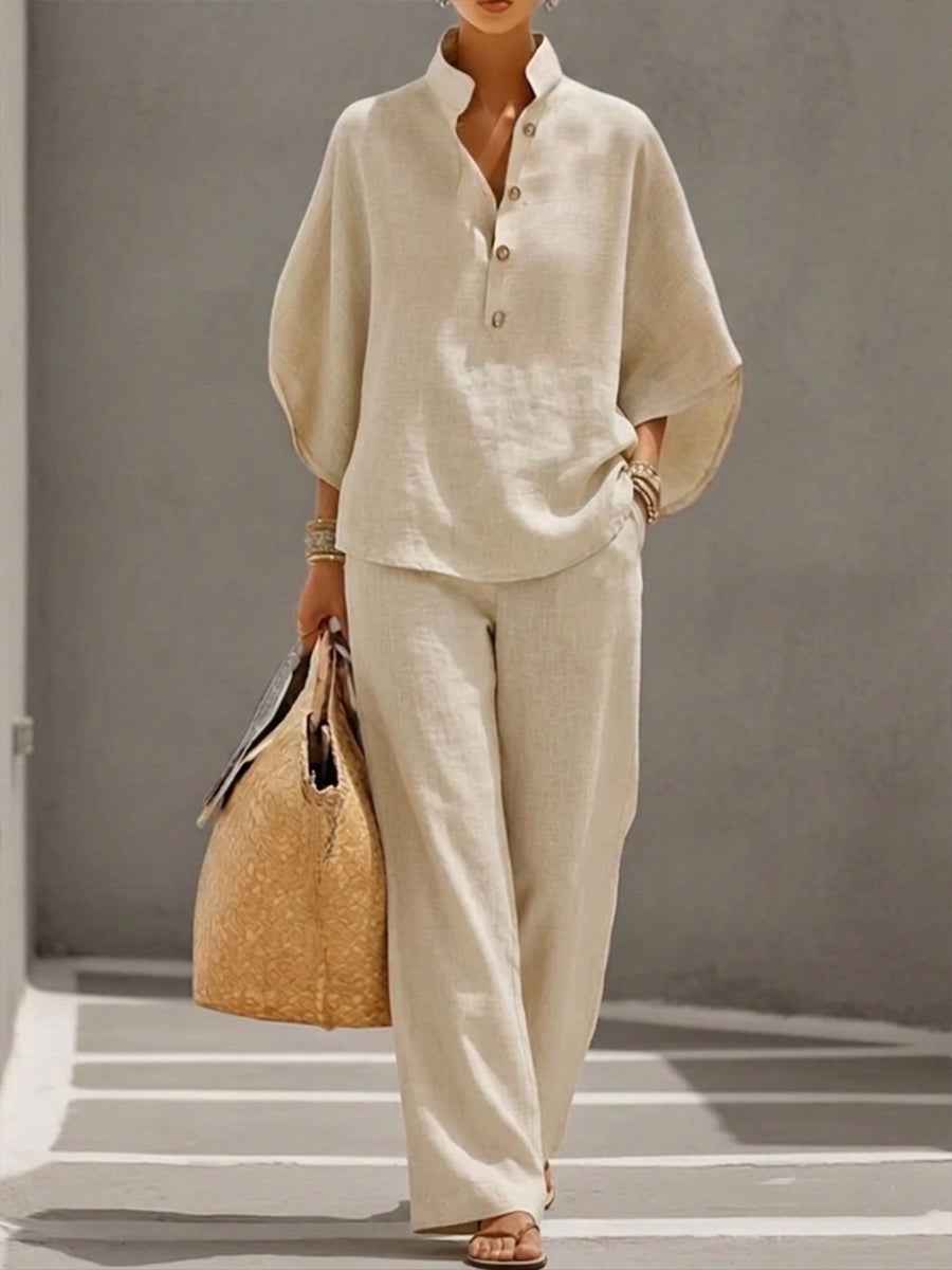 Wieke | Batwing Sleeve Blouse Wide Leg Trouser Set for Women