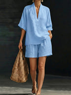 Kalina | Button-Front Top and Bermuda Shorts Set for Women