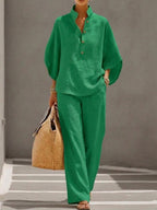 Wieke | Batwing Sleeve Blouse Wide Leg Trouser Set for Women
