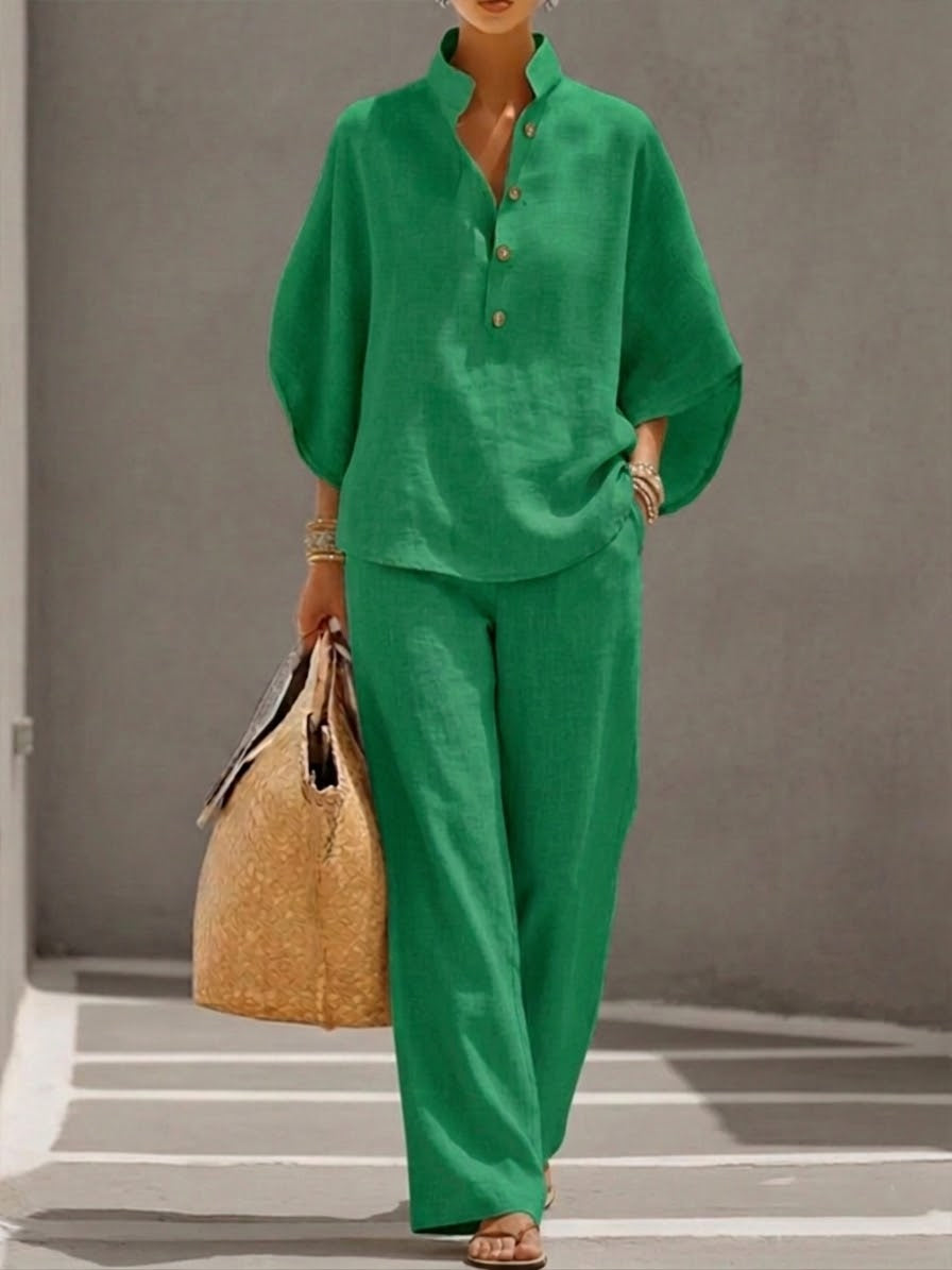 Wieke | Batwing Sleeve Blouse Wide Leg Trouser Set for Women