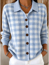 Dilara | Plaid Button-Front Ribbed Cardigan for Women