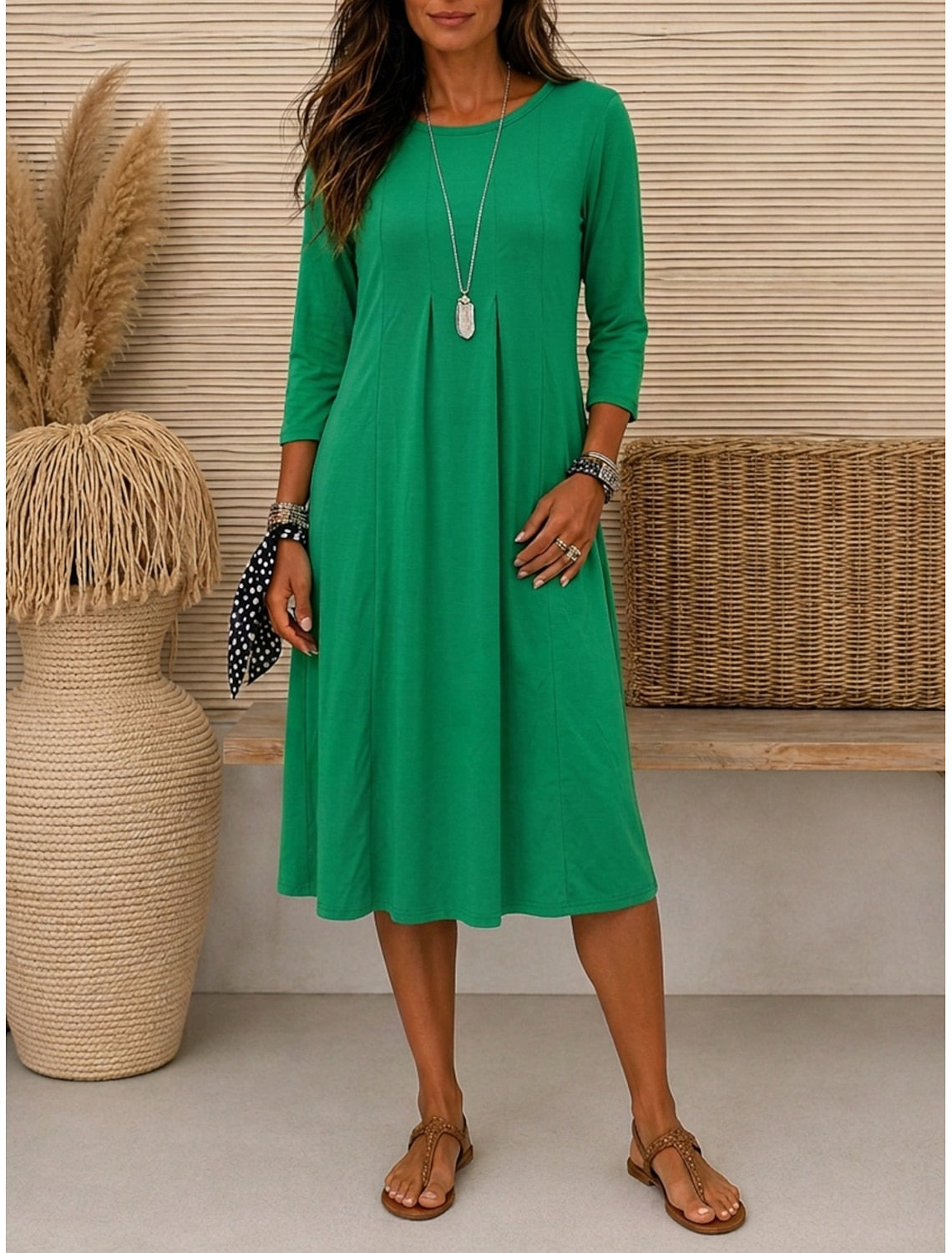Erika | A-Line Midi Cocktail Dresses with Crew Neck for Women