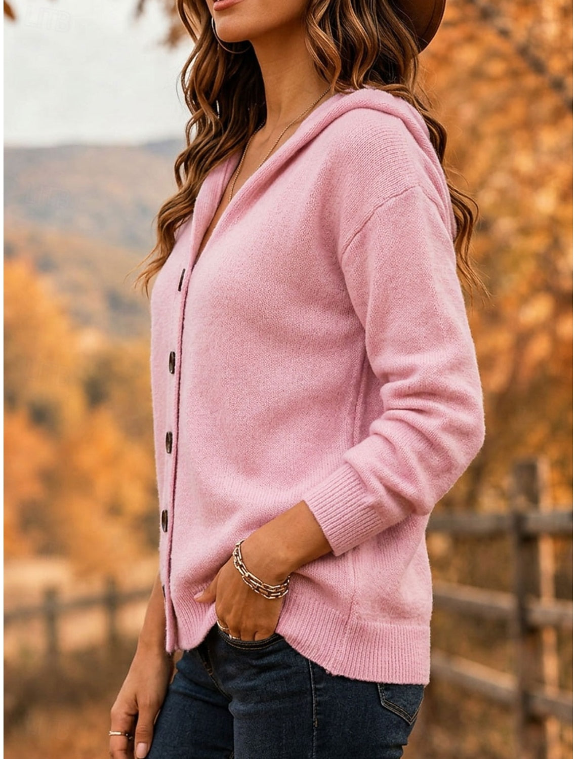 Ophelia | Ribbed Hooded Button-Front Cardigan for Women