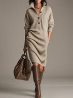 Margarethe | Ribbed Knit Collared Sweater Dress for Women